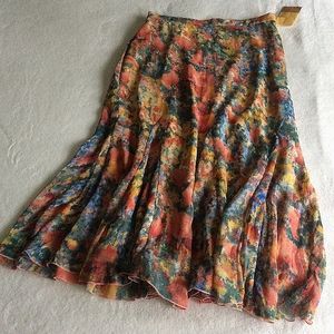 Cold Water Creek Monet Garden Print Skirt